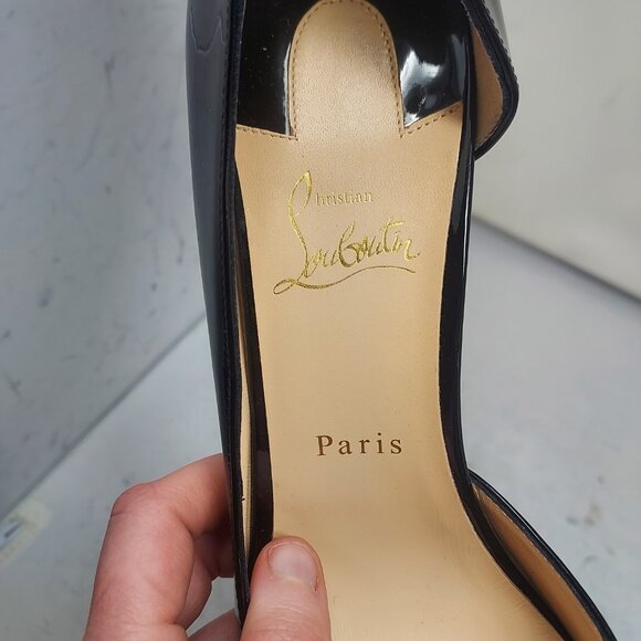 Christian Louboutin Patent Black Iriza Leather Half-d'Orsay Pump Heel Shoe - Picture 5 of 13